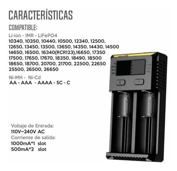 Cargador Para Baterias Li-ion Ni-mh Ni-cd Nitecore New I2 - Imagen 2